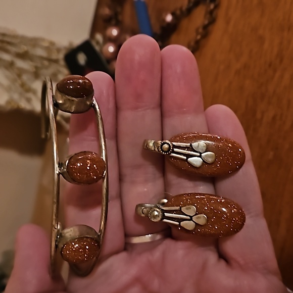 Goldstone earrind and bracelet set - Picture 1 of 6